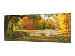 Tempered Glass magnetic and non magnetic splashback in wide-format: The bridge on lake - Oil painting digital art