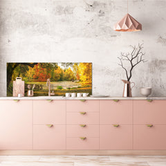 Tempered Glass magnetic and non magnetic splashback in wide-format: The bridge on lake - Oil painting digital art