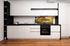 Tempered Glass magnetic and non magnetic splashback in wide-format: The bridge on lake - Oil painting digital art