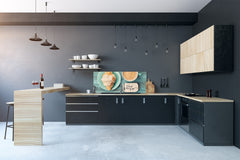 Tempered Glass magnetic and non magnetic splashback in wide-format: Coffee with croissant