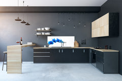 Tempered Glass magnetic and non magnetic splashback in wide-format: Blue orchid on white