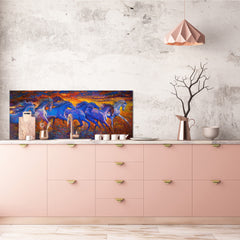 Glass kitchen panel with and w/o stainless steel back-coating: Impressionism Runing horses