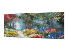 Glass kitchen panel with and w/o stainless steel back-coating: Colorful forest