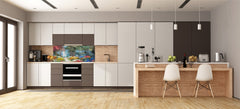 Glass kitchen panel with and w/o stainless steel back-coating: Colorful forest