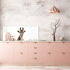 Glass backsplash w/ and w/o metal sheet backing with magnetic properties: Giraffe portrait