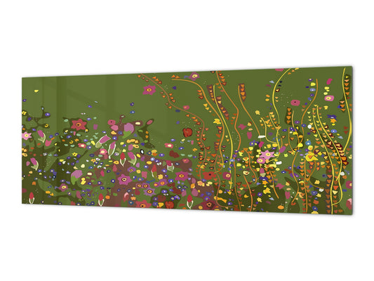 Glass backsplash w/ and w/o metal sheet backing with magnetic properties: Gustav Klimt, Flowers