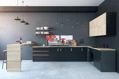 Glass backsplash w/ and w/o metal sheet backing with magnetic properties: London street with Big Ben