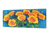 Glass backsplash w/ and w/o metal sheet backing with magnetic properties: Bouquet of yellow roses - Van Gogh imitation