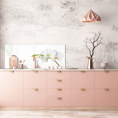 Large format horizontal backsplash - magnetic and non magnetic tempered glass: White orchid closeup