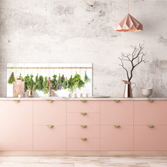 Large format horizontal backsplash - magnetic and non magnetic tempered glass: Hanging Fresh herbs