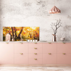 Large format horizontal backsplash - magnetic and non magnetic tempered glass: Orange forest