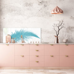 Large format horizontal backsplash - magnetic and non magnetic tempered glass: Turquoise feather