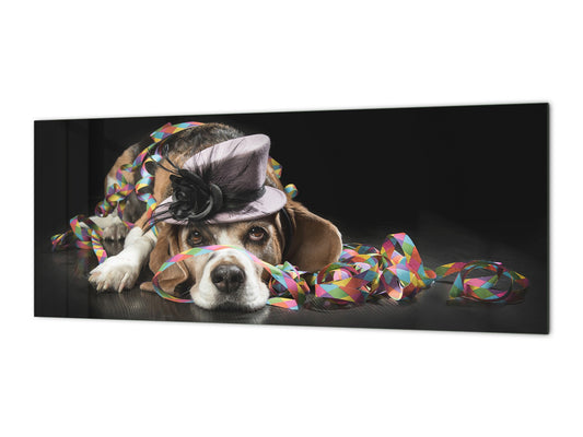 Glass splashback with metal backing in wide format - Kitchen tempered glass panel: Party Beagle