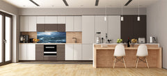 Glass splashback with metal backing in wide format - Kitchen tempered glass panel: Ocean waves painting