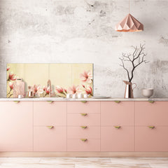 Glass splashback with metal backing in wide format - Kitchen tempered glass panel: Magnolia flowers Vector