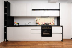 Glass splashback with metal backing in wide format - Kitchen tempered glass panel: Magnolia flowers Vector