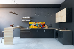 Glass splashback with metal backing in wide format - Kitchen tempered glass panel: Picasso applied to Kandinsky style
