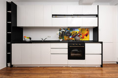 Glass splashback with metal backing in wide format - Kitchen tempered glass panel: Picasso applied to Kandinsky style 2