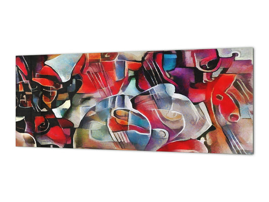 Glass splashback with metal backing in wide format - Kitchen tempered glass panel: Abstract - Picasso and Kandinsky mix