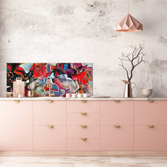 Glass splashback with metal backing in wide format - Kitchen tempered glass panel: Abstract - Picasso and Kandinsky mix