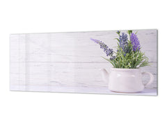 Stunning glass wall art - Wide format backsplash with w/ & w/o stainless steel back: Flower on white background
