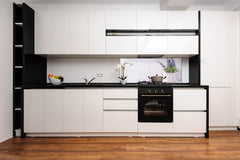 Stunning glass wall art - Wide format backsplash with w/ & w/o stainless steel back: Flower on white background