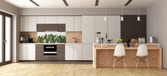 Stunning glass wall art - Wide format backsplash with w/ & w/o stainless steel back: Treeline from leaves