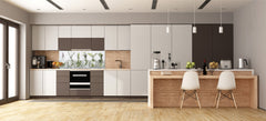 Stunning glass wall art - Wide format backsplash with w/ & w/o stainless steel back: Bottle of essential oil herbs