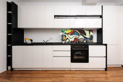 Stunning glass wall art - Wide format backsplash with w/ & w/o stainless steel back: Mondrian style painting