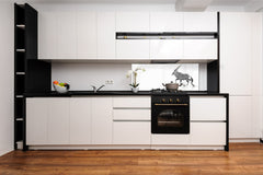 Stunning glass wall art - Wide format backsplash with w/ & w/o stainless steel back: Black and white African life