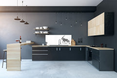 Stunning glass wall art - Wide format backsplash with w/ & w/o stainless steel back: Black and white African life