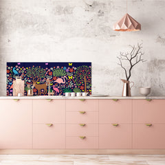 Stunning glass wall art - Wide format backsplash with w/ & w/o stainless steel back: Fantasy animals in forest