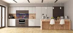 Stunning glass wall art - Wide format backsplash with w/ & w/o stainless steel back: Fantasy animals in forest