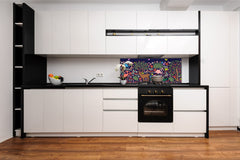 Stunning glass wall art - Wide format backsplash with w/ & w/o stainless steel back: Fantasy animals in forest