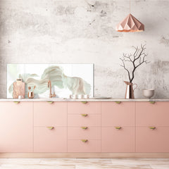 Stunning glass wall art - Wide format backsplash with w/ & w/o stainless steel back: Half-Moon fighting fish in white
