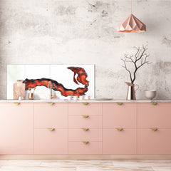 Stunning glass wall art - Wide format backsplash with w/ & w/o stainless steel back: Half-Moon fighting fish in red