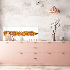 Stunning glass wall art - Wide format backsplash with w/ & w/o stainless steel back: Half-Moon fighting fish in orange