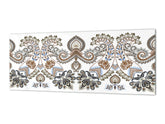 Wide-format tempered glass kitchen wall panel with metal backing - and without: Paisley in beige style