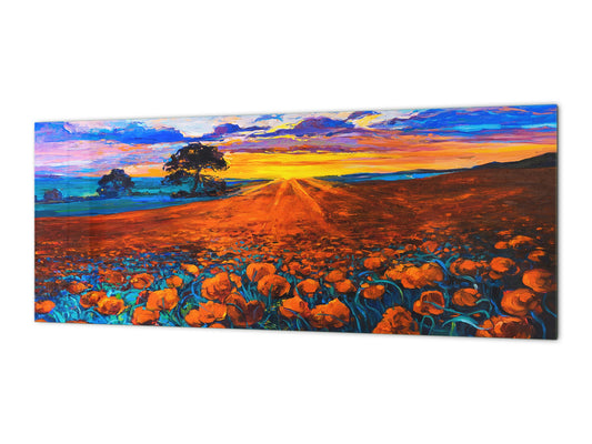 Wide-format tempered glass kitchen wall panel with metal backing - and without: Poppy fields