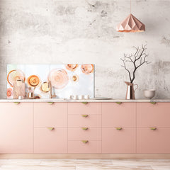 Wide-format tempered glass kitchen wall panel with metal backing - and without: Rose wine in glass