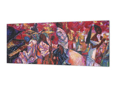 Toughened printed glass backsplash - Wide format steel coated wall glass backsplash: Jazz club series
