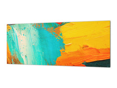 Toughened printed glass backsplash - Wide format steel coated wall glass backsplash: Abstract oil art