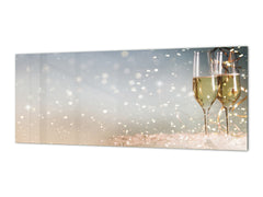 Toughened printed glass backsplash - Wide format steel coated wall glass backsplash: New Years Eve celebration