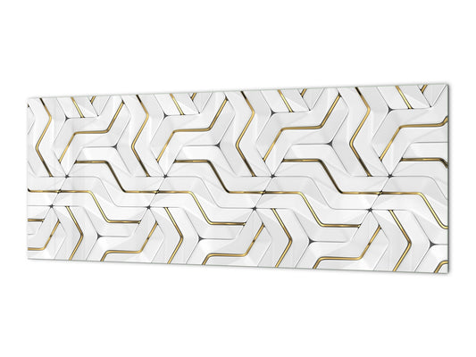 Toughened printed glass backsplash - Wideformat steel coated wall glass splashback: 3D wall panels with gold deco