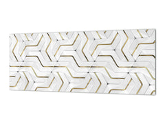 Toughened printed glass backsplash - Wideformat steel coated wall glass splashback: 3D wall panels with gold deco