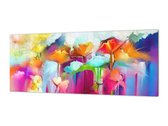 Toughened printed glass backsplash - Wideformat steel coated wall glass splashback: Oil painting of flowers