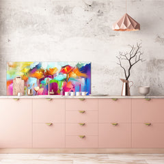 Toughened printed glass backsplash - Wideformat steel coated wall glass splashback: Oil painting of flowers
