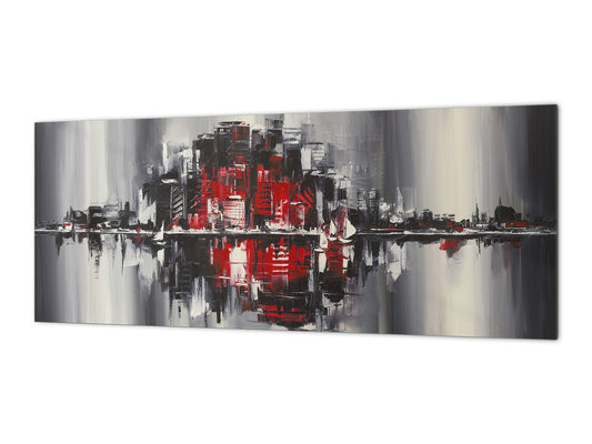 Toughened printed glass backsplash - Wideformat steel coated wall glass splashback: City landscape in dark