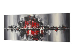 Toughened printed glass backsplash - Wideformat steel coated wall glass splashback: City landscape in dark