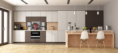 Toughened printed glass backsplash - Wideformat steel coated wall glass splashback: City landscape in dark